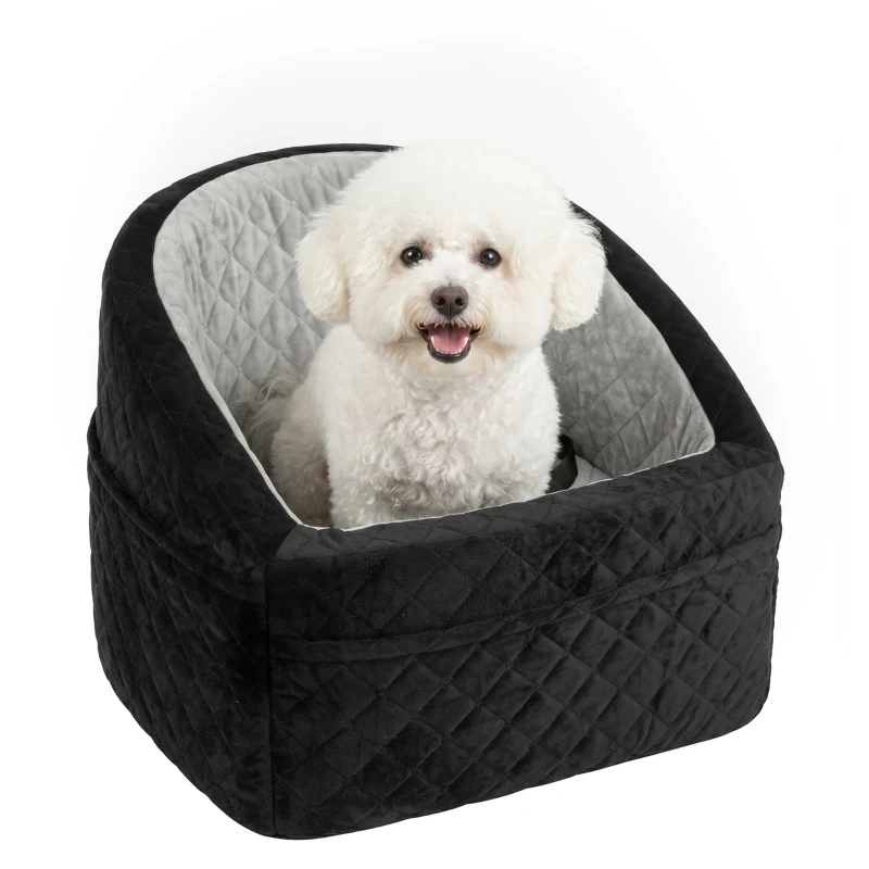 PawHut Dog Car Seat, Dog Booster Car Seat Washable with Adjustable Safety Leash, Storage Pockets for Small Under 10kg, Grey