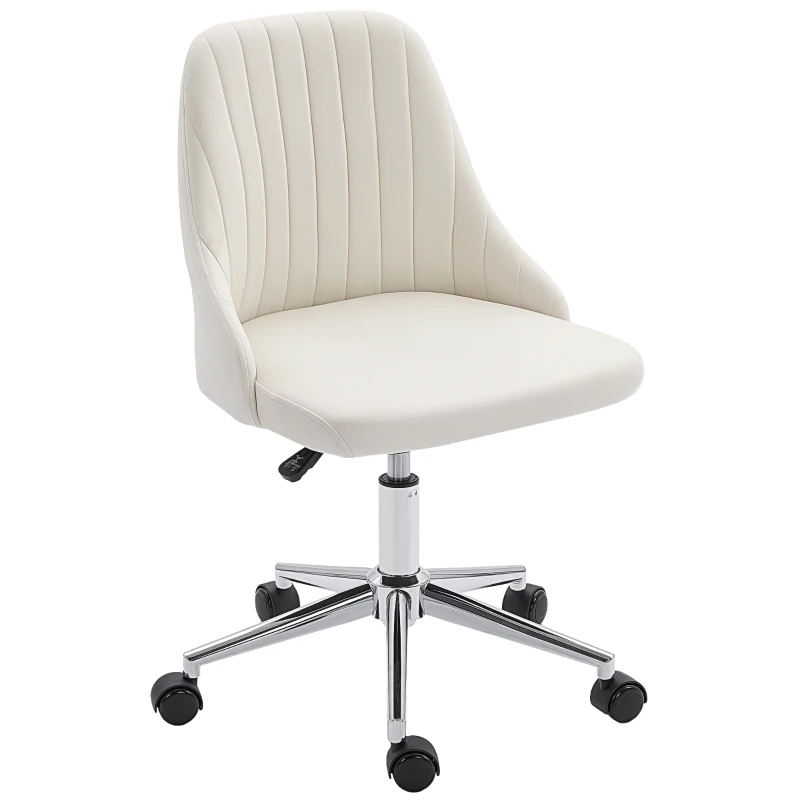 Vinsetto Vanity Chair for Makeup, Velvet Comfy Office Chair with Adjustable Height, Swivel Wheels for Bedroom, Living Room, Cream