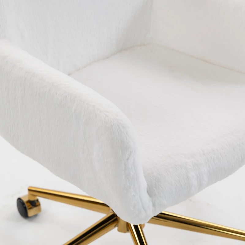 HOMCOM Office Chair, Faux Rabbit Fur Upholstered Vanity Desk Chair, Cream White