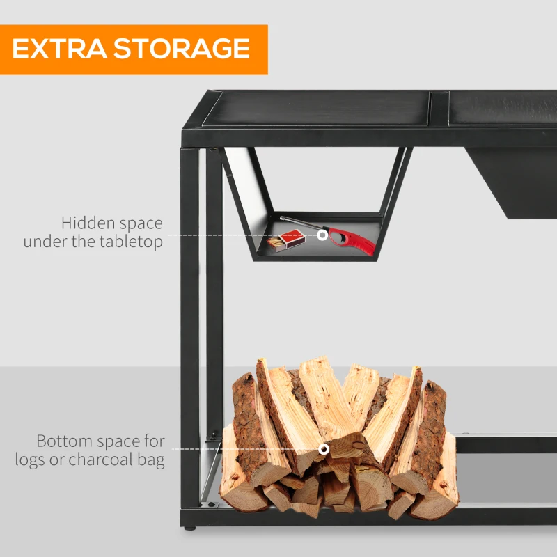 Outsunny 4-in-1 Fire Pit, BBQ Grill, Ice Bucket Cooler, Garden Table, with Cooking Grate, Log Grate & Waterproof Cover, Galvanized Steel Wood-Burning Fireplace with Spark Screen & Poker