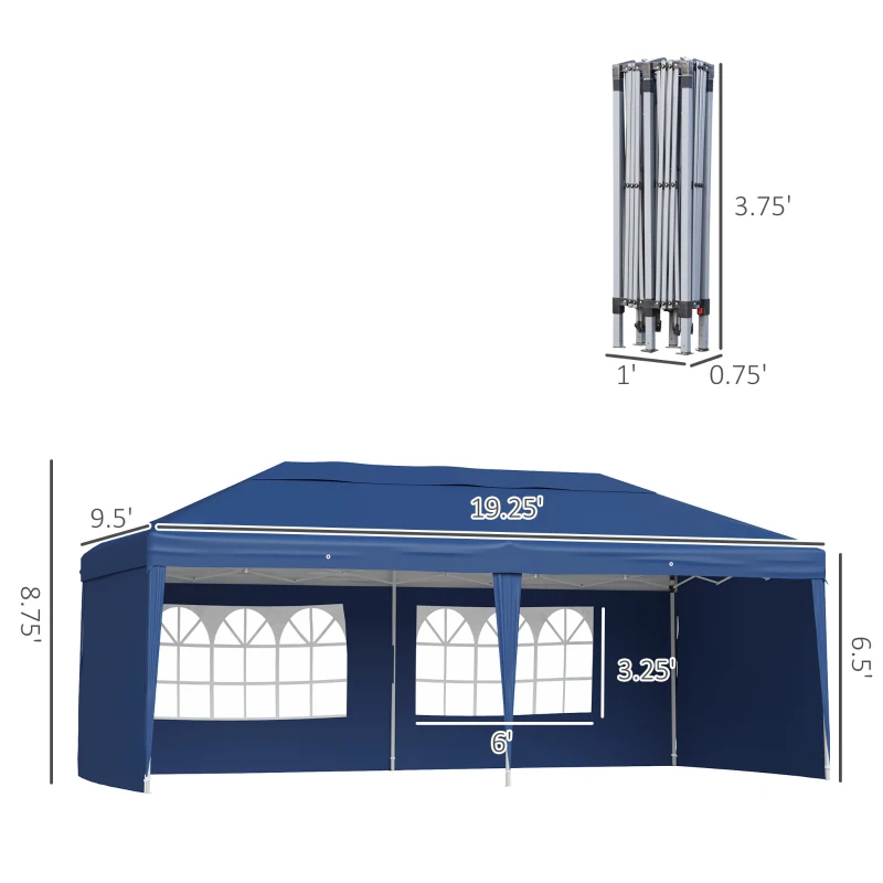 Outsunny 10' x 20' Pop Up Canopy Tent with 4 Sidewalls, Outdoor Portable Instant Canopy Shelter for Parties, Outdoor Instant Gazebo with Carry Bag for Garden, Patio, Blue