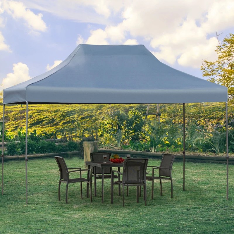 Outsunny 10' x 15' Pop Up Canopy Gazebo with 3-Level Adjustable Height, Wheeled Roller Bag, UV Fighting Roof, Grey
