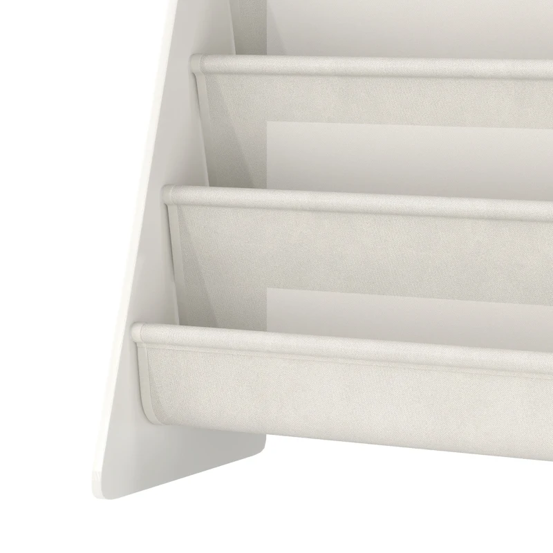 Qaba Fabric Kids Bookshelf, 4-Tier Toddler Sling Book Rack for Playroom, Bedroom, Nursery and Kids Room for Ages 3-6, White