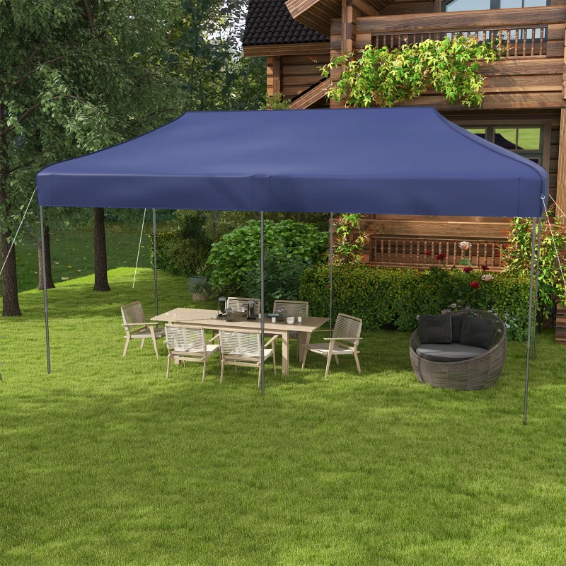 Outsunny 10' x 20' Pop Up Canopy Tent, Outdoor Easy up Tent with 3-Level Adjustable Height, Wheeled Carry Bag, Dark Blue