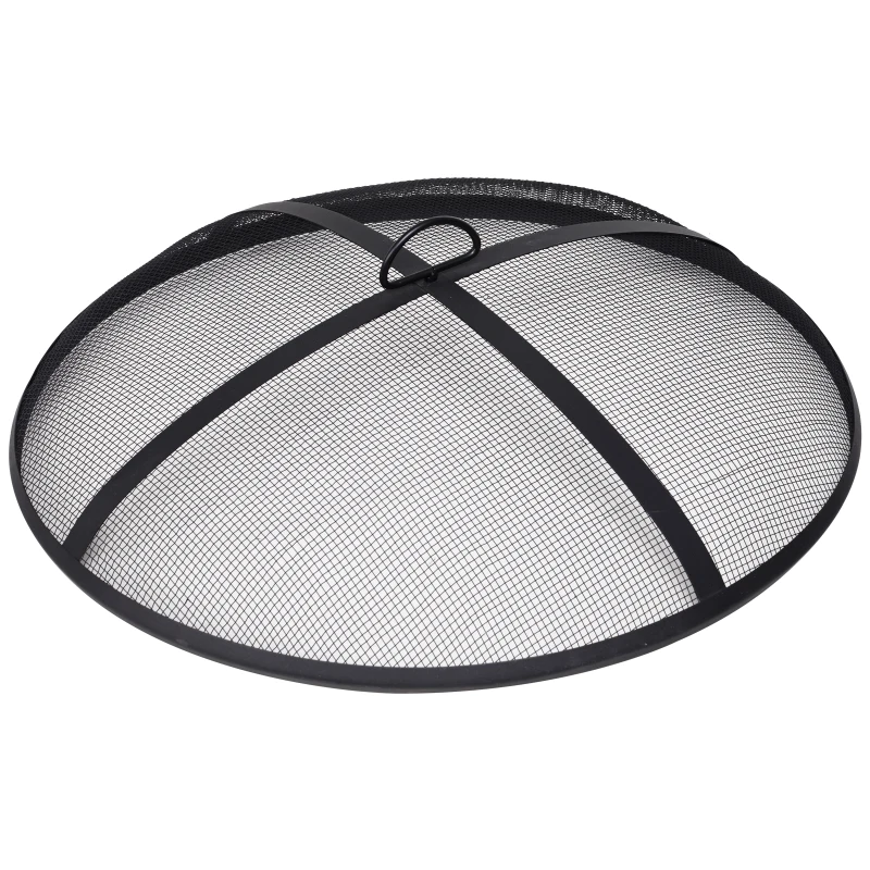 Outsunny 30" Outdoor Fire Pits, Copper-Colored Round Metal Camping Fire Pit, Firepit with Black Ornate Base, Poker, & Mesh Screen for Ember Protection