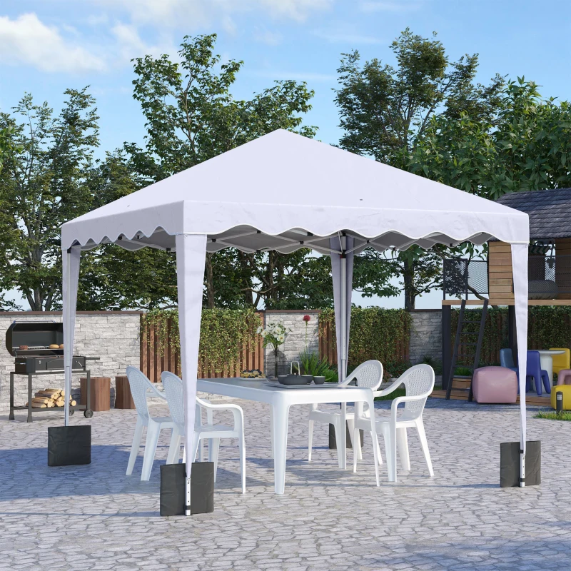 Outsunny 10' x 10' Pop Up Canopy Tent with Sand Bags, Instant Shelter with Adjustable Height and Carry Bag, Garden Outdoor Party Tent, White