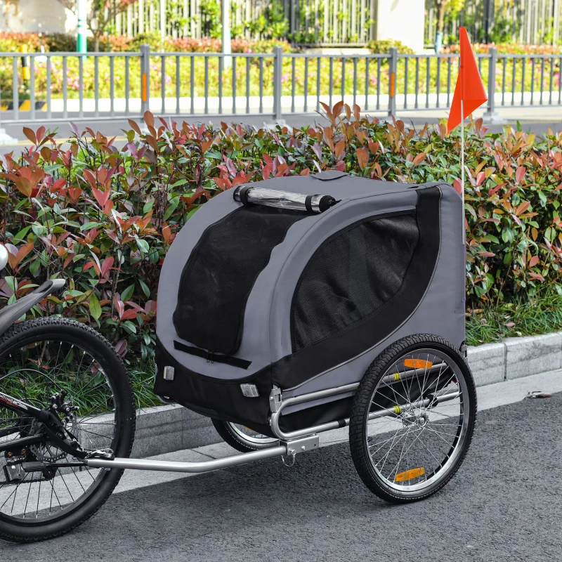 PawHut Dog Bike Trailer, Pet Cart, Bicycle Wagon, Travel Cargo, Carrier Attachment with Hitch, Foldable for Travelling, for Small Medium Dogs, Grey