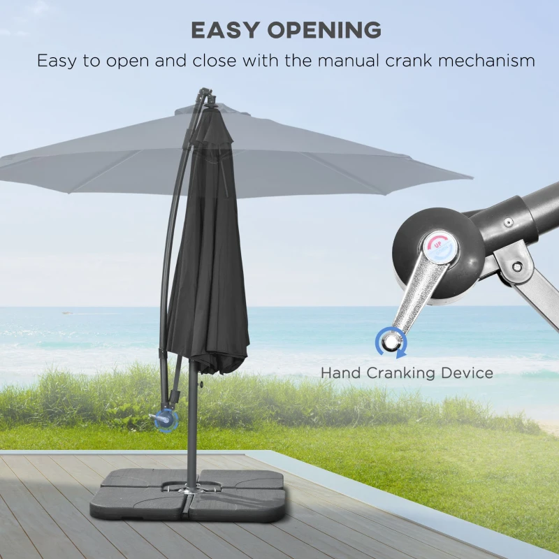 Outsunny 9.6ft Offset Patio Umbrella Garden Hanging Parasol Banana Cantilever Umbrella with Base, Crank, Black