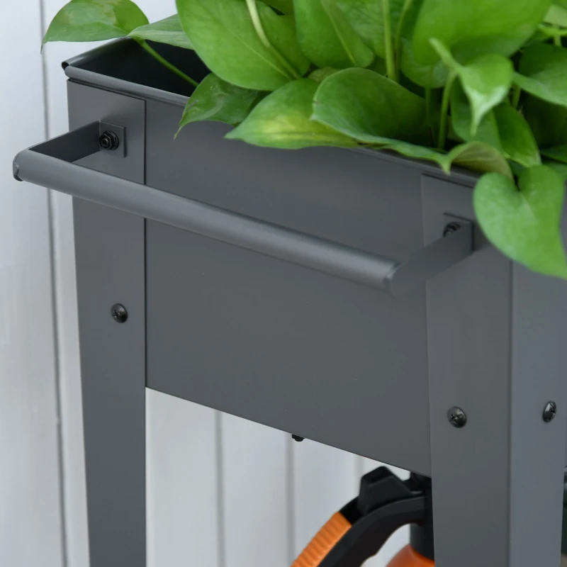 Outsunny 43" x 17" x 32" Raised Garden Bed Elevated with Wheels, Metal Elevated Planter Box with Bottom Shelf for Storing Tools & Water Drainage Hole, Grey