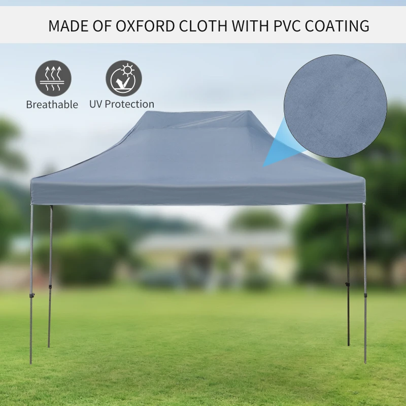 Outsunny 10' x 15' Pop Up Canopy Gazebo with 3-Level Adjustable Height, Wheeled Roller Bag, UV Fighting Roof, Grey