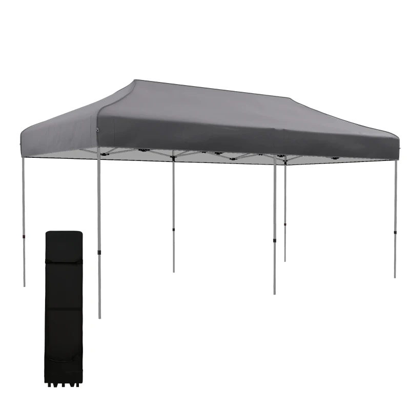 Outsunny 10' x 20' Pop Up Canopy Tent, Outdoor Easy up Tent with 3-Level Adjustable Height, Wheeled Carry Bag, Gray