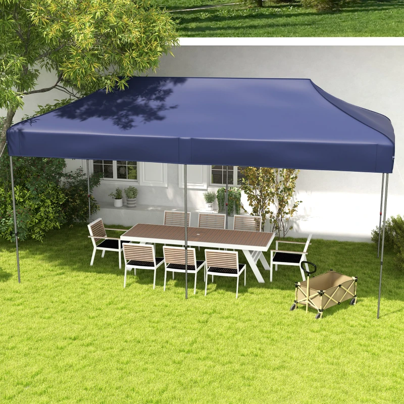 Outsunny 10' x 20' Pop Up Canopy Tent, Outdoor Easy up Tent with 3-Level Adjustable Height, Wheeled Carry Bag, Dark Blue