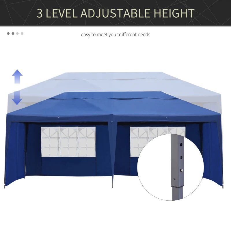 Outsunny 10' x 20' Pop Up Canopy Tent with 4 Sidewalls, Outdoor Portable Instant Canopy Shelter for Parties, Outdoor Instant Gazebo with Carry Bag for Garden, Patio, Blue