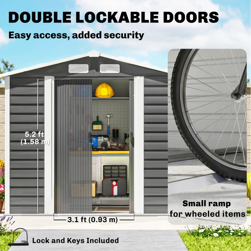 Outsunny 7' x 4' Outdoor Storage Shed, Metal Garden Shed with Lockable Doors and Gloves for Backyard, Garden, Patio, Dark Grey