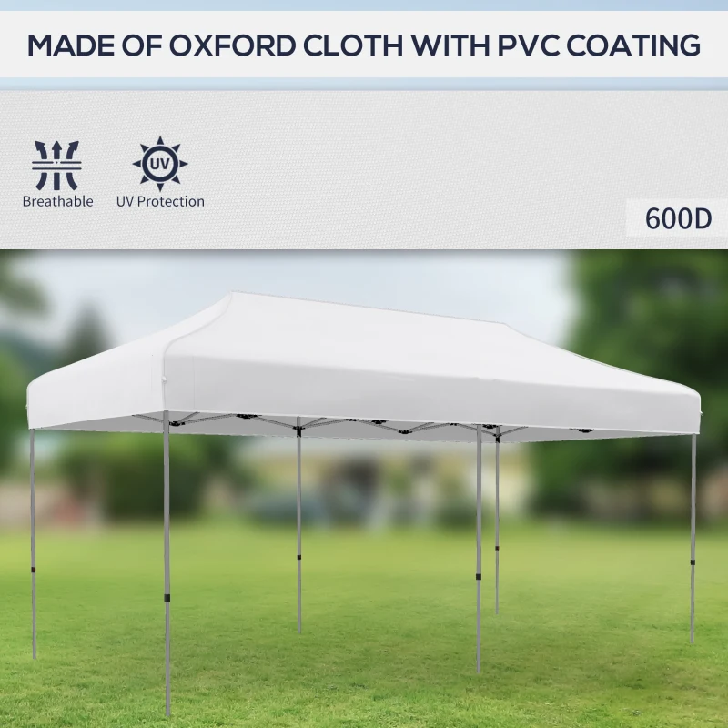 Outsunny 10' x 20' Pop Up Canopy Tent, Outdoor Easy up Tent with 3-Level Adjustable Height, Wheeled Carry Bag, White