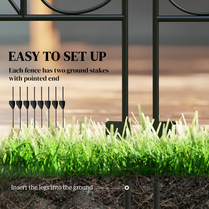 Outsunny Outdoor Metal Garden Fence Panels, Border Edging for Yard, Patio, 4 Pack, Wavey Vines