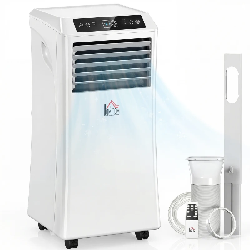 HOMCOM 10,000BTU Mobile Portable Air Conditioner with Cooling, Dehumidifier, 2 Speed Fans, 24-Hour Timer for Bedroom, White