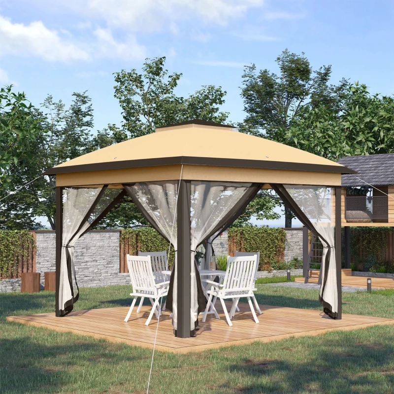 Outsunny 11' Pop-Up Tent Gazebo w/ Netting, Beige