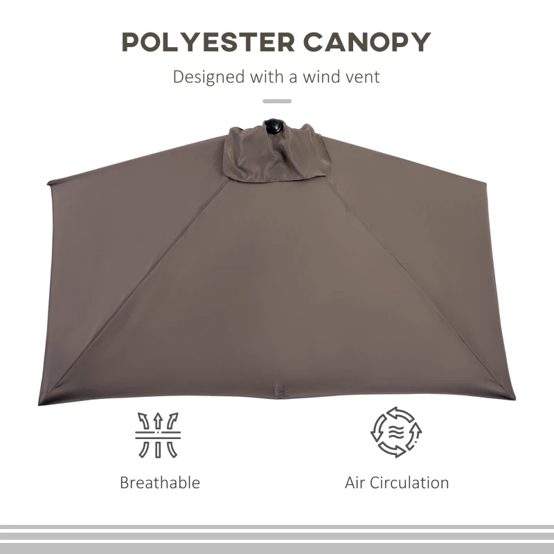 Outsunny 9ft Half Round Umbrella Outdoor Patio Garden Balcony Parasol Window Sun Shade w/ 5 Ribs Coffee