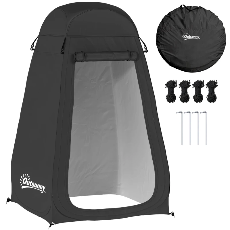 Outsunny Pop Up Shower Tent, Portable Privacy Room for Outdoor Changing, Dressing, Fishing Storage with Carrying Bag, Black