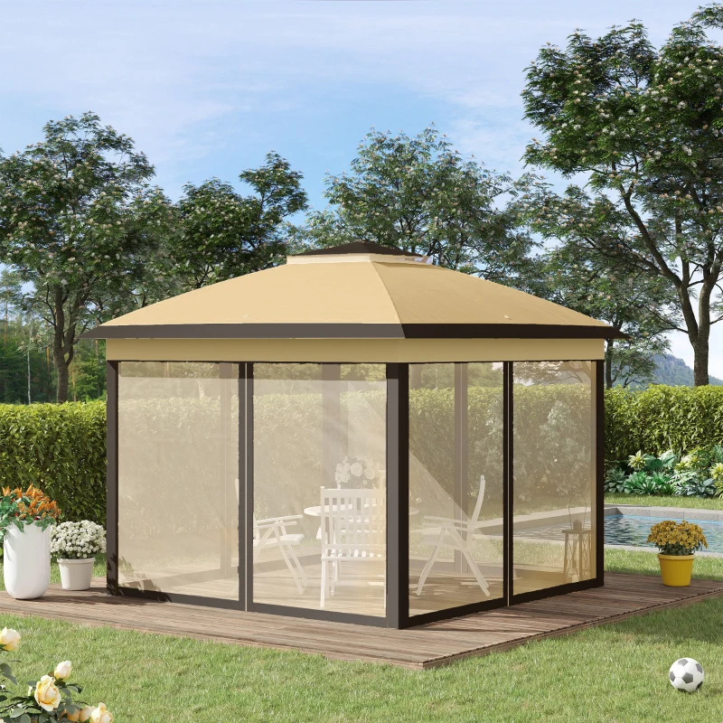 Outsunny 11' Pop-Up Tent Gazebo w/ Netting, Beige
