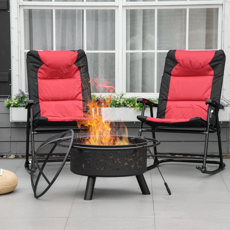 Outsunny 31" Outdoor Fire Pit, Portable Steel Wood Burning Bowl, Handle Ring, Poker, Spark Screen Lid for Patio, Backyard, Bonfire, Campfire, Black
