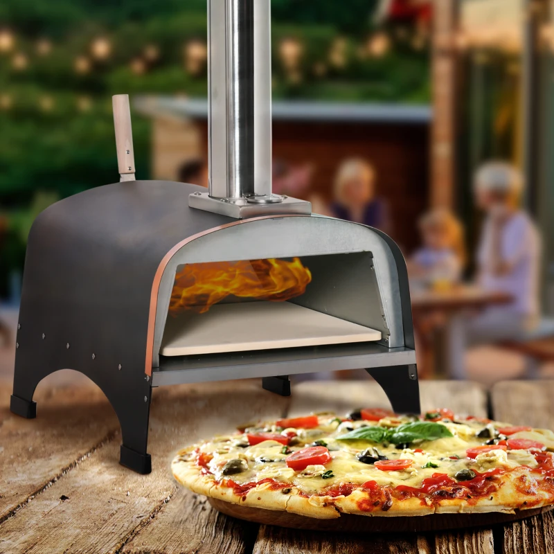 Outsunny Outdoor Pizza Oven, Portable Pellet Wood Fired Pizza Maker, 12" Stainless Steel Pizza Grill with Stone and Peel Accessories for Outside, Backyard, Outdoor Kitchen