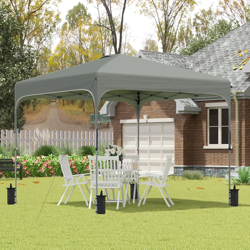 Outsunny 10' x 10' Pop Up Canopy Tent with Wheeled Carry Bag and 4 Sandbags, Instant Sun Shelter, Tents for Parties, Height Adjustable, for Outdoor, Garden, Patio, Dark Gray
