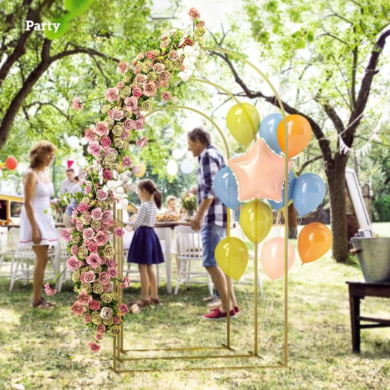 Outsunny Wedding Arch, 7/6.5/6 ft Metal Balloon Arch Backdrop Stand Set of 3 for Birthday Party, Bridal Shower, Graduation, Ceremony, Banquet Decorations, Gold