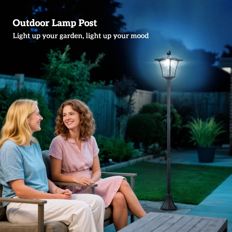 Outsunny 63" Single Solar Lamp Post, 40 Lumens Garden Solar-Powered LED Streetlight Style Outdoor Light Waterproof 5-6 Hours with Base for Lawn Pathway Walkway, Black
