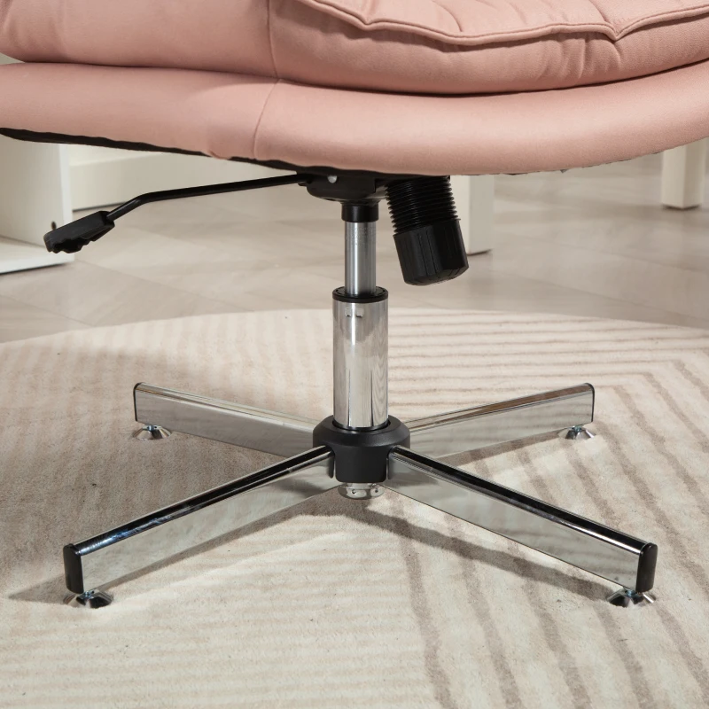 HOMCOM Criss Cross Chair, Armless Wide Office Chair with Leathaire Upholstery, Tilting, No Wheels, Pink