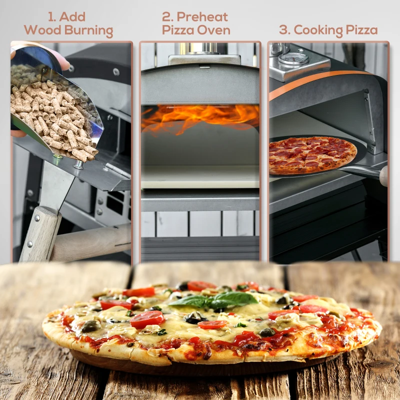 Outsunny Outdoor Pizza Oven, Portable Pellet Wood Fired Pizza Maker, 12" Stainless Steel Pizza Grill with Stone and Peel Accessories for Outside, Backyard, Outdoor Kitchen