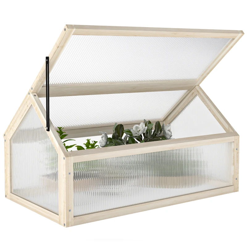 Outsunny Wooden Cold Frame Greenhouse Garden Portable Raised Planter with Openable Top for Indoor, Outdoor, Flowers, Vegetables, Plants, 35.5" x 20.5" x 19.5", Natural Wood