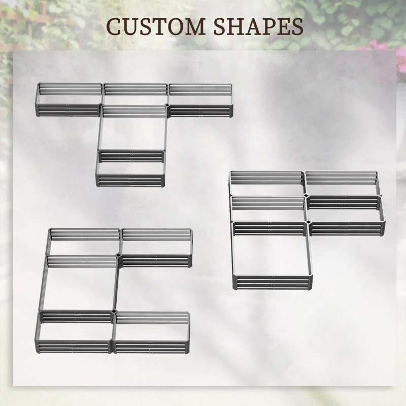 Outsunny Steel Raised Garden Bed, Set of 5 Large Box Planters for Outdoor Plants Vegetables Flowers Herbs, 8x8x1ft, Gray