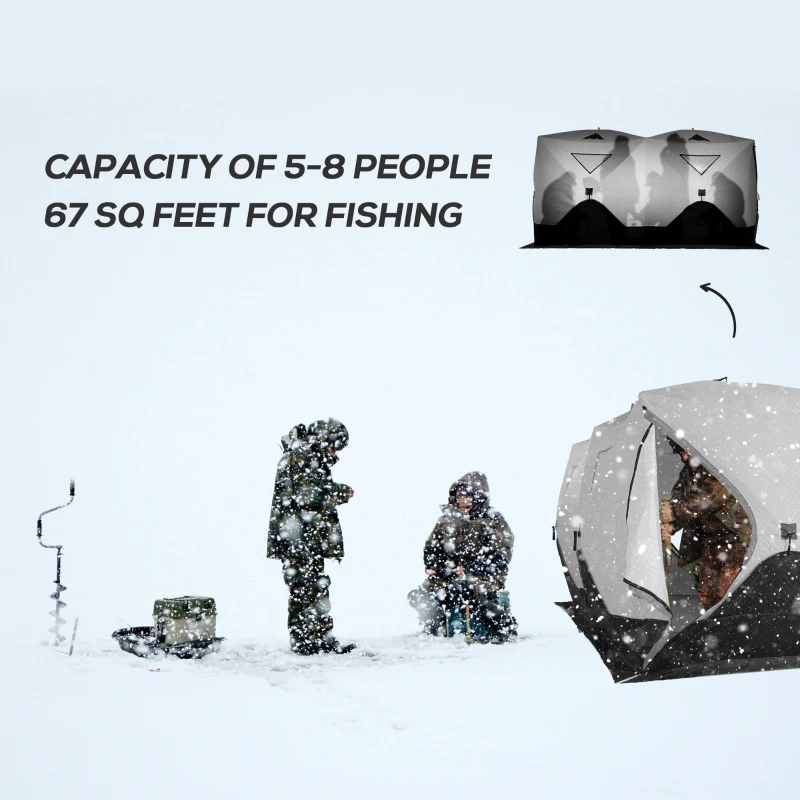 Outsunny 8-Person Insulated Ice Fishing Tent Shelter with Ventilation Windows and Carry Bag, for -22℉, Grey