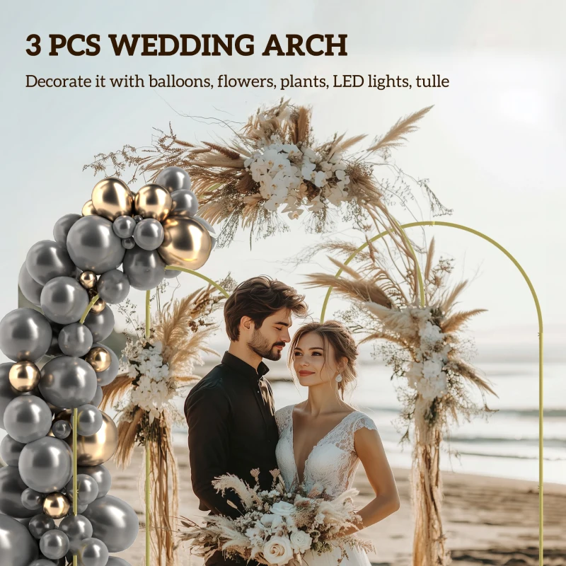 Outsunny Wedding Arch, 7/6.5/6 ft Metal Balloon Arch Backdrop Stand Set of 3 for Birthday Party, Bridal Shower, Graduation, Ceremony, Banquet Decorations, Gold