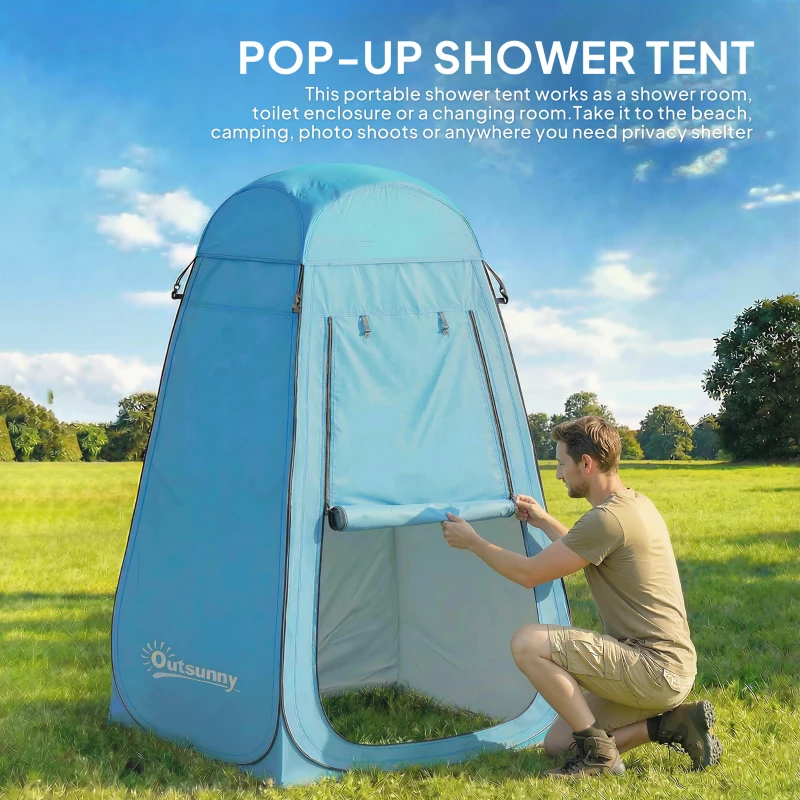 Outsunny Pop Up Shower Tent, Portable Privacy Room for Outdoor Changing, Dressing, Fishing Storage with Carrying Bag, Blue