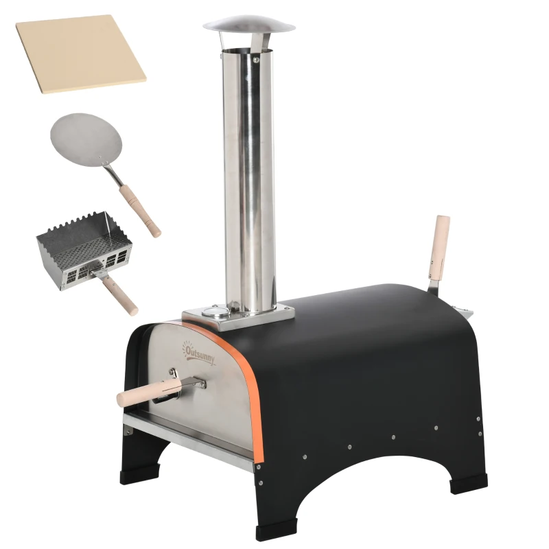 Outsunny Outdoor Pizza Oven, Portable Pellet Wood Fired Pizza Maker, 12" Stainless Steel Pizza Grill with Stone and Peel Accessories for Outside, Backyard, Outdoor Kitchen