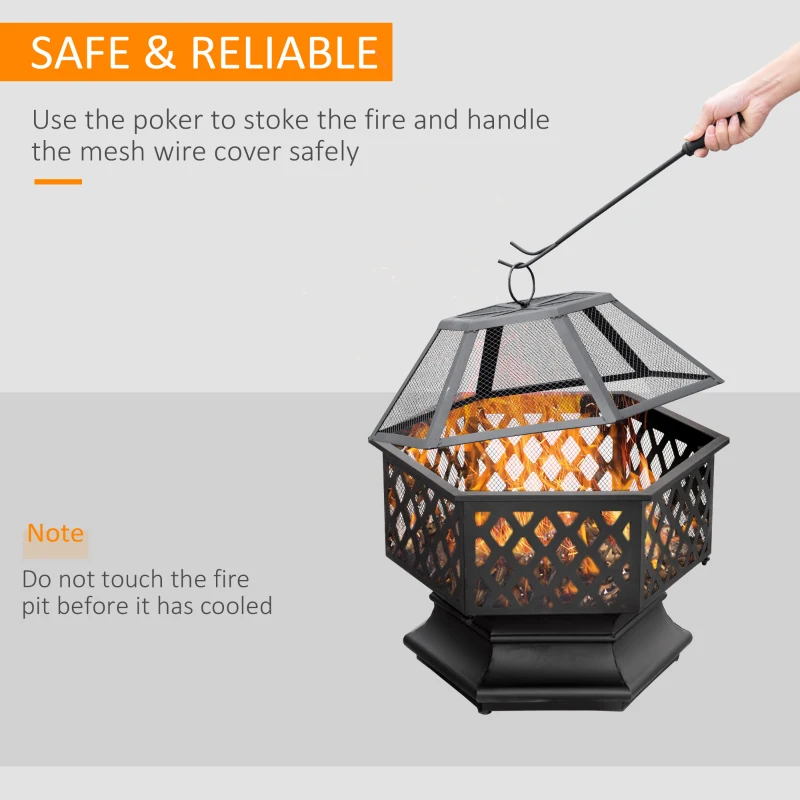 Outsunny 24.5" Outdoor Fire Pit with Mesh Lid, Portable Wood Burning Firebowl with Poker for Patio, Backyard, Bronze