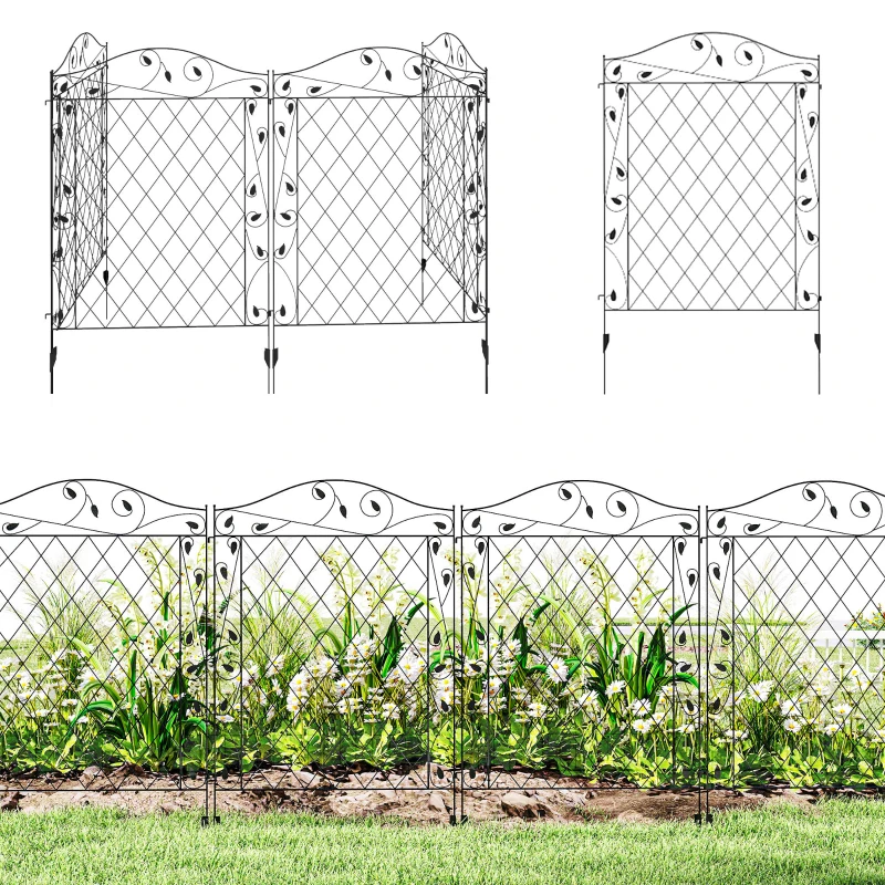 Outsunny Outdoor Metal Garden Fence Panels, Border Edging for Yard, Patio, 4 Pack, Wavey Vines