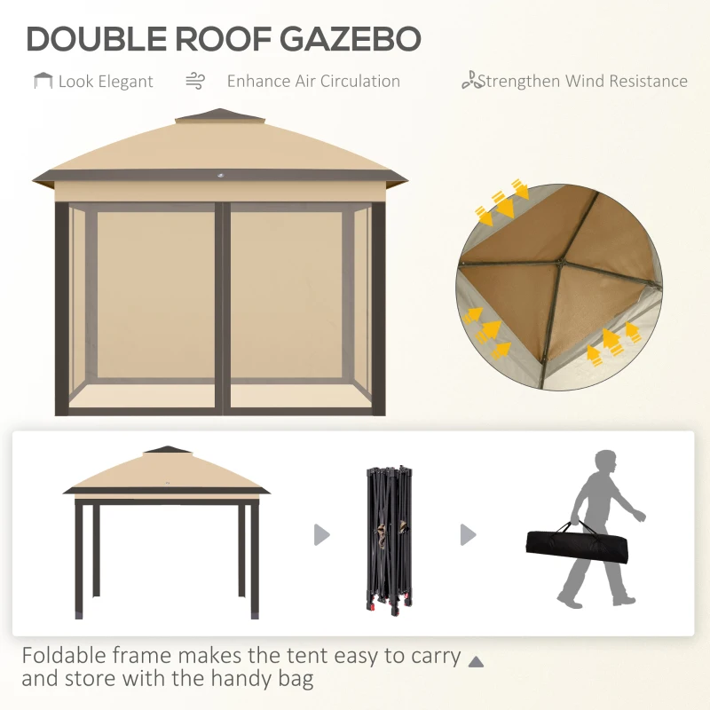 Outsunny 11' Pop-Up Tent Gazebo w/ Netting, Beige