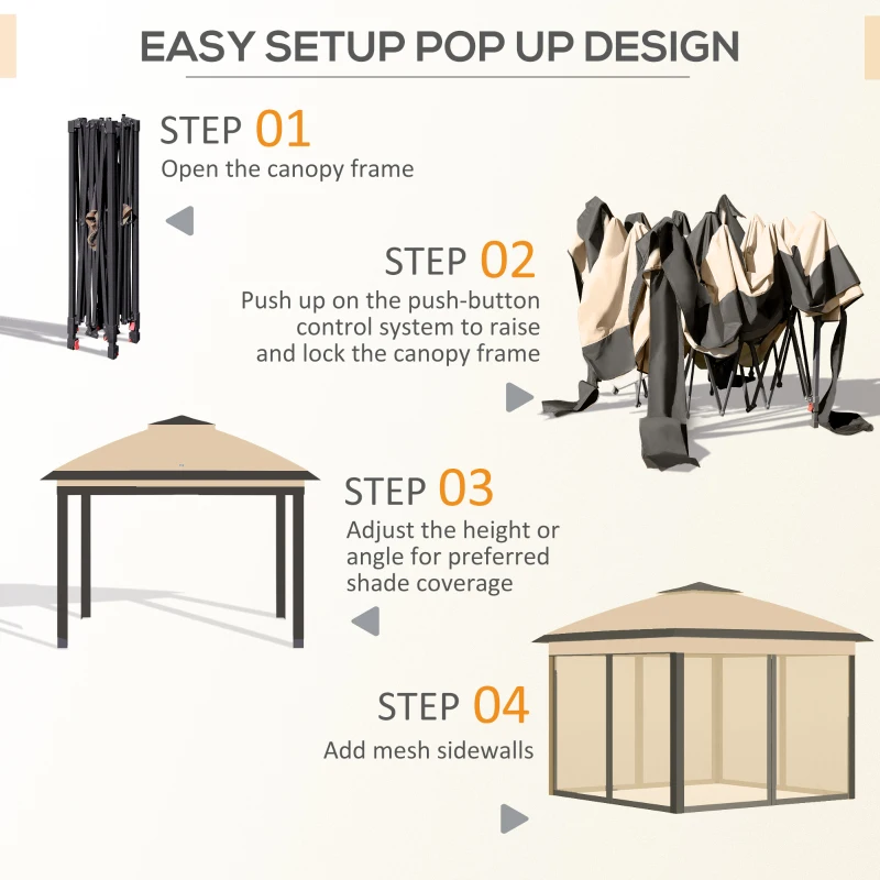 Outsunny 11' Pop-Up Tent Gazebo w/ Netting, Beige