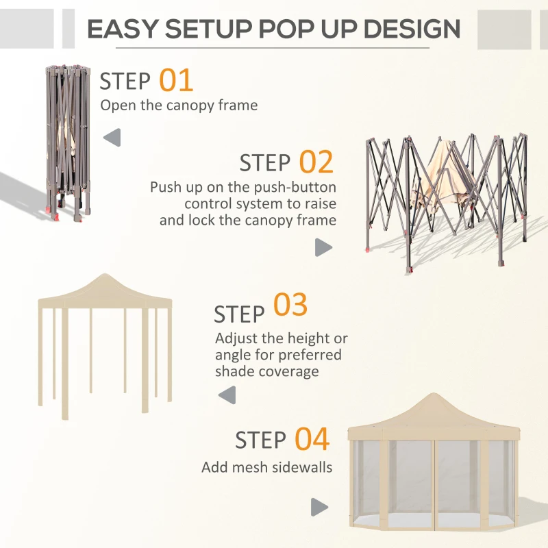 Outsunny 13' x 10' Pop Up Gazebo, Octagon Canopy Tent with Zippered Mesh Sidewalls, Weight Bags, Height Adjustable and Carrying Bag, Event Tent for Patio Garden Backyard, Beige