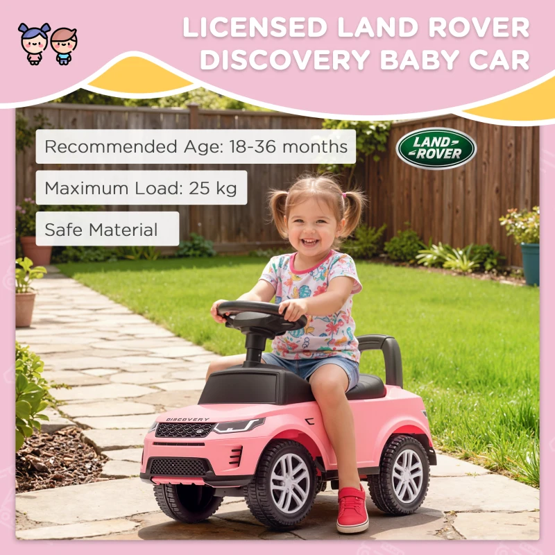 Qaba Licensed Land Rover Ride on Push Car with Anti-Tip Device, Under-Seat Storage, Horn, Engine Sounds for 18-36 M, Pink