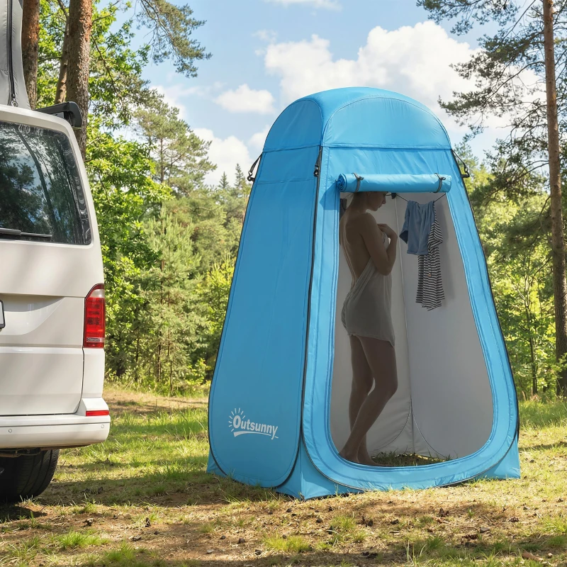 Outsunny Pop Up Shower Tent, Portable Privacy Room for Outdoor Changing, Dressing, Fishing Storage with Carrying Bag, Blue