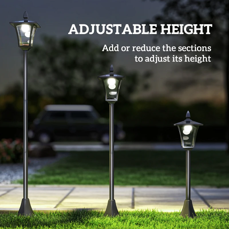 Outsunny 63" Single Solar Lamp Post, 40 Lumens Garden Solar-Powered LED Streetlight Style Outdoor Light Waterproof 5-6 Hours with Base for Lawn Pathway Walkway, Black