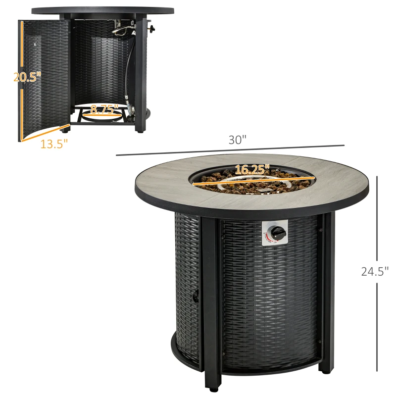 Outsunny 30 Inch Propane Fire Pit Table, 40,000BTU Round Gas Firepit with Protective Cover, Lid and Lava Rocks, CSA Certification for Outdoor, Patio, Black