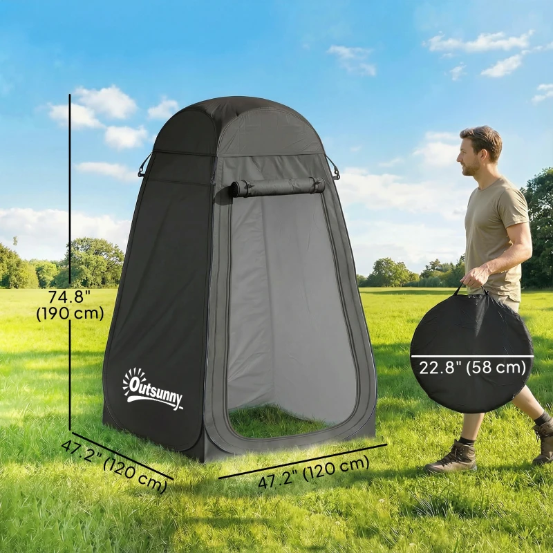 Outsunny Pop Up Shower Tent, Portable Privacy Room for Outdoor Changing, Dressing, Fishing Storage with Carrying Bag, Black
