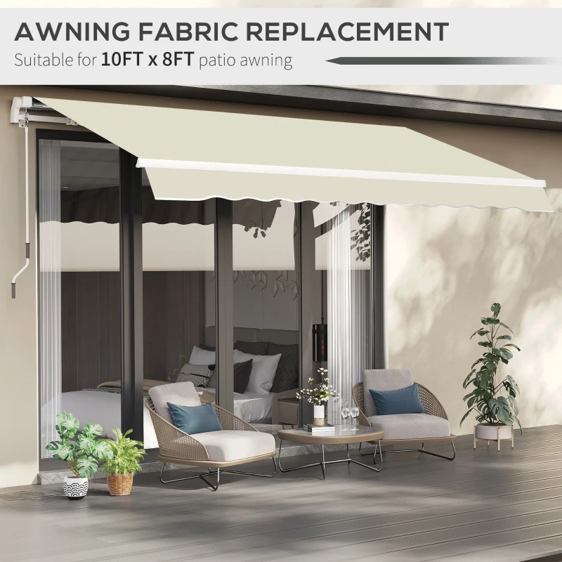 Outsunny 10' x 8' Retractable Awning Fabric Replacement Outdoor Sunshade Canopy Awning Cover, UV Protection, Cream White