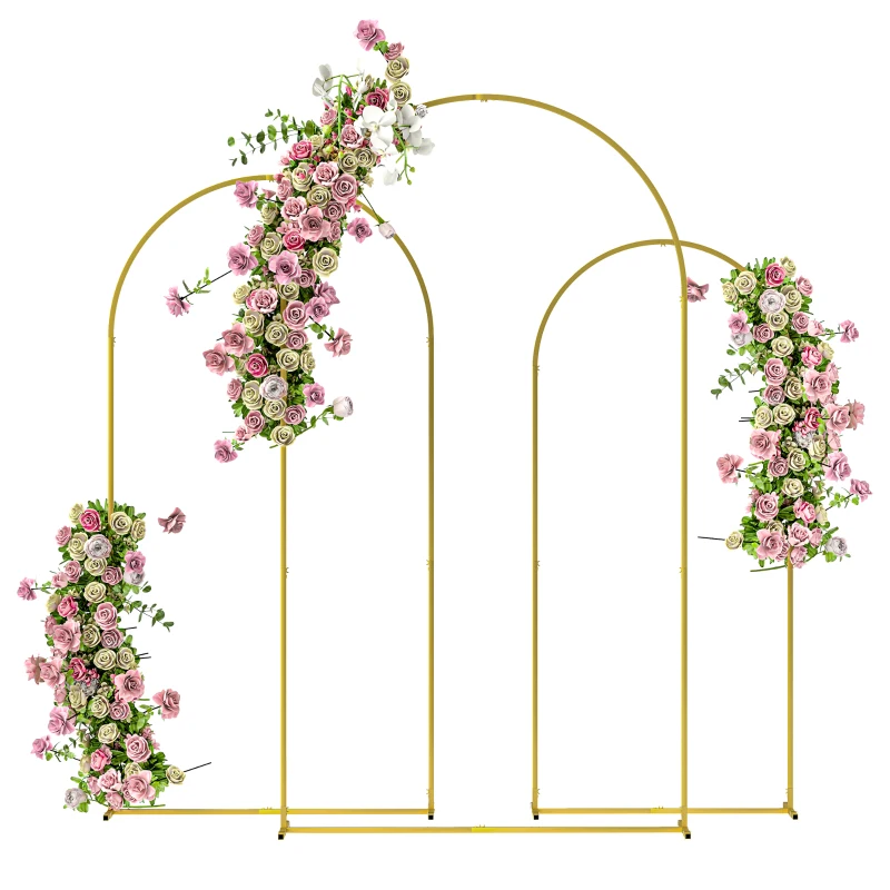 Outsunny Wedding Arch, 7/6.5/6 ft Metal Balloon Arch Backdrop Stand Set of 3 for Birthday Party, Bridal Shower, Graduation, Ceremony, Banquet Decorations, Gold